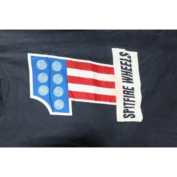 Vintage 80s Spitfire Wheels Mens XL Distressed Skateboarding T-Shirt Black USA
